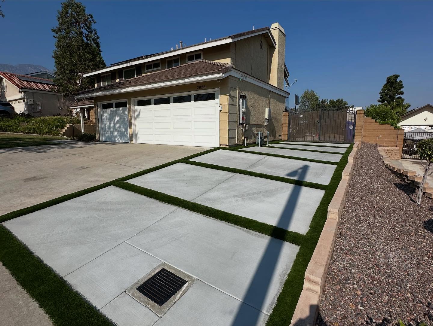 Concrete Pabers and Artificial Grass Strips for RV and Pool Deck Driveway Pavers, Green-R Turf Artificial Grass & Pavers, Corona
